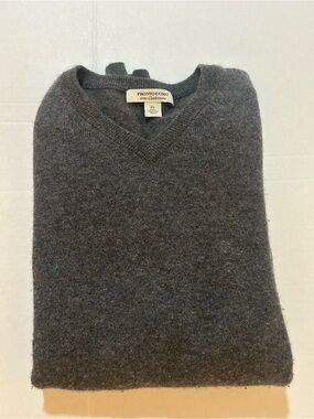 PRONTO-UOMO Men's 100% Cashmere Gray V-Neck Pullover Sweater XL pretty thick